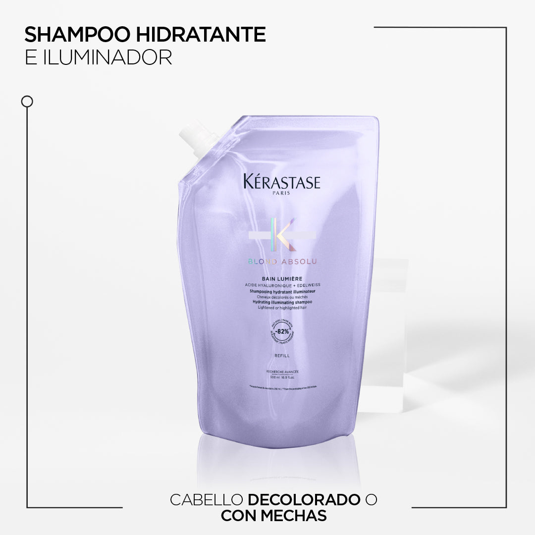 Shampoo hidratante e iluminador en bolsa de recarga