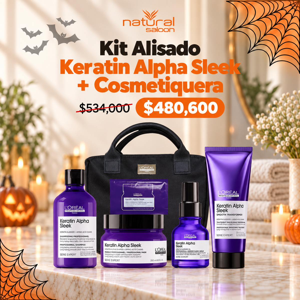 Kit Alisado Keratin Alpha Sleek + Cosmetiquera